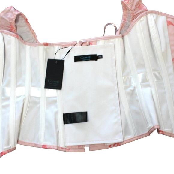 EU Steel Boned Corset Top Pink Flamingo Statement Lace Up NWT Various Sizes - Picture 11 of 12